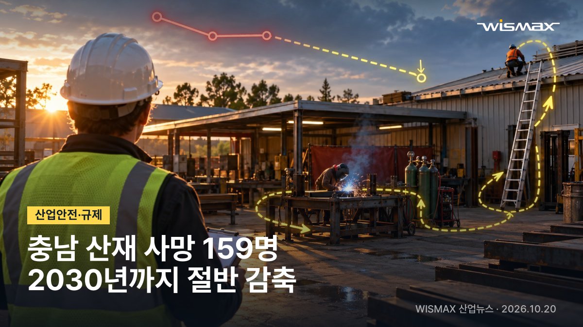 충남 산재 사고 사망 3년간 159명…2030년까지 절반 감축 목표