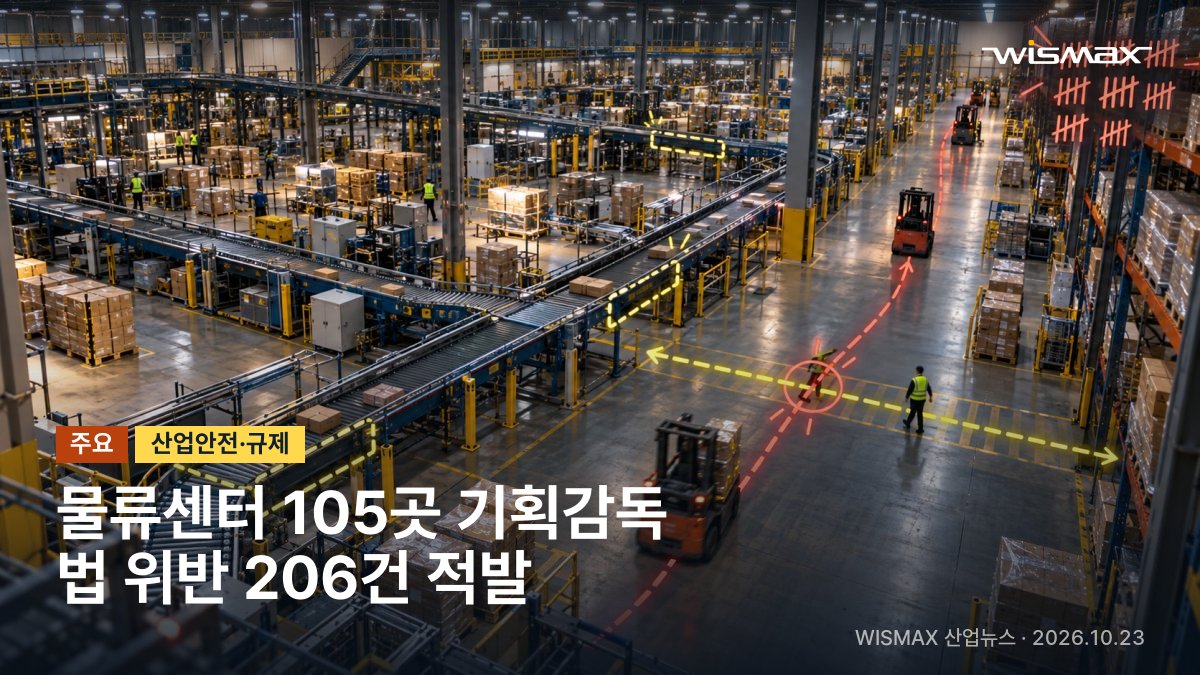 대형 유통업체 물류센터 105곳 감독…산안법 등 위반 206건 적발